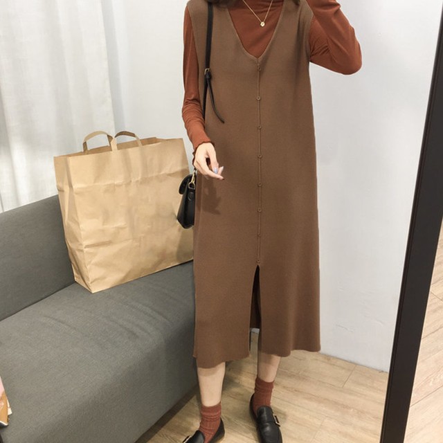 ベストワンピース レディース 重ね着 ニットワンピース ノースリーブワンピース 前ボタン付き レディース 韓国ファッション 直輸入通販 セクシー ワンピース クールカジュアル 全品送料無料 Ukky Franky