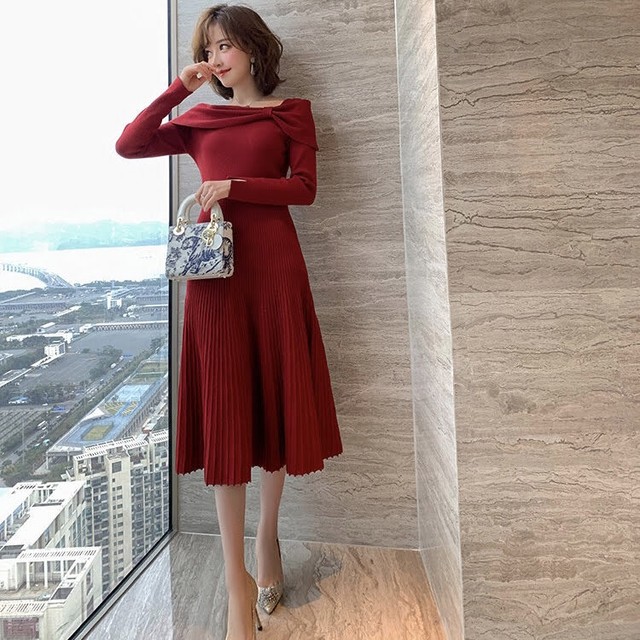 肩ビッグリボンニットワンピース 全2色 Liliana