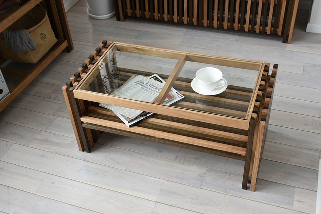 Villa Glass Low Table WB / 西海岸リゾートスタイル ヴィラ ガラスローテーブル / ウォールナットブラウン