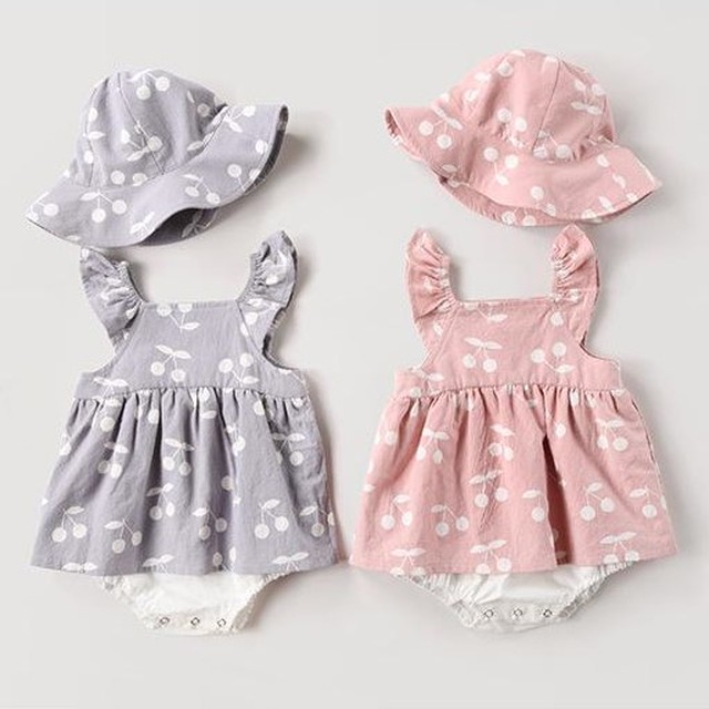 全2色 ベビー服 ロンパース かわいい チェリー プリント 子供服 ドレス 帽子 B25 Berceau Select Shop ベルソー セレクトショップ キッズ 親子ペアetc