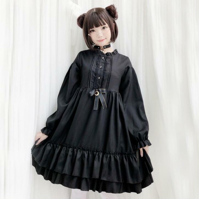 9938ロリータ衣装 ロリータ服 レディース 可愛い 少女風 Lolita ワンピース 長袖 半袖 黒 満天屋