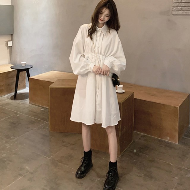 シャツブラウス春夏 ショートワンピ可愛 ブラウス白ワンピ シャツワンピース 長袖 レディース ウエストマーク チュニックワンピ ボリューム袖 おしゃれネット通販 購入 激安 10代 代 30代 40代 春 夏 Roprot ロプロット ファッション レディースアパレル販売