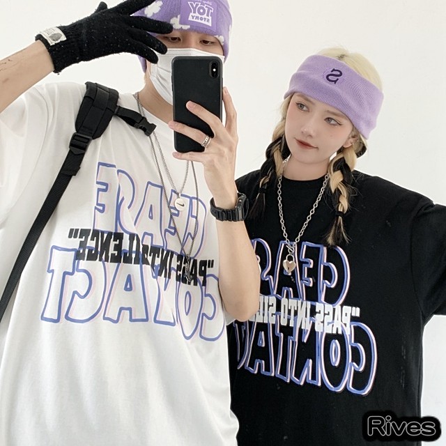 半袖 Tシャツ レディース オルチャン ダンス ヒップホップ系 代 韓国ストリート 韓国ファッション ストリート系 リーブス 服 Rives カジュアル 韓国カジュアル ファッション 黒 ブラック ホワイト 白 Rives