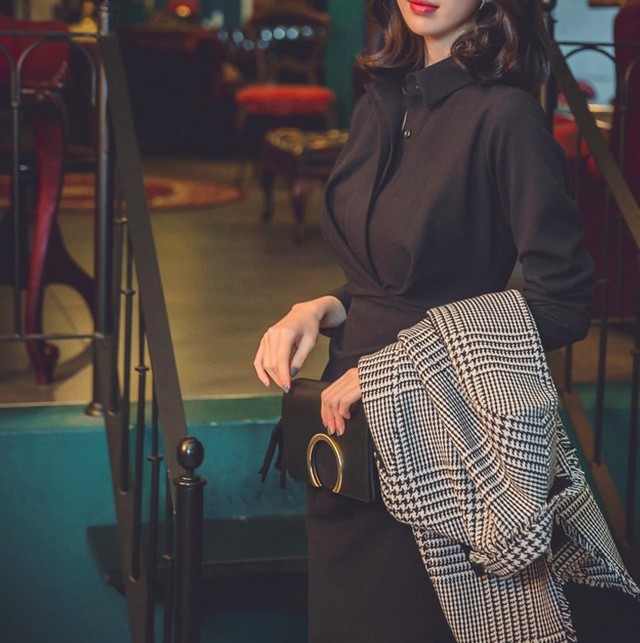 ブラックワンピース ドレス セミフォーマル 大人カジュアル 女子力アップ 韓国 ブラックコーデ 女子会 同窓会 秋服春服jrll0622 Ty Myfa Wm マイフェイワーママ