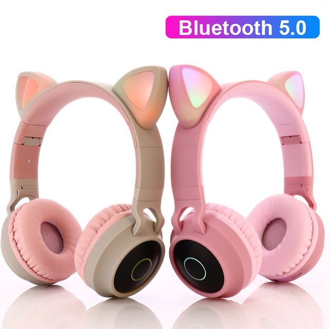 送料無料 ネコ耳 Bluetooth ワイヤレスヘッドフォン ネコミミ ヘッドホン Poplum