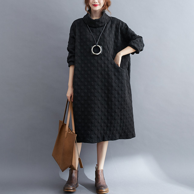 レディース ワンピース 冬 冬物 秋冬 おしゃれ 30代 40代 ハイネック 長袖 ゆったり 大きめ 大きいサイズ 水玉 かわいい きれいめ 膝下丈 お出かけ Hr614 Raxia ラクシア