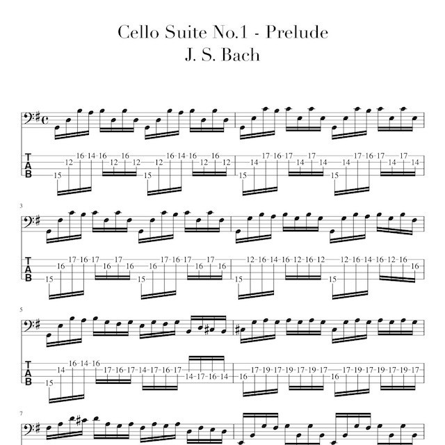 Cello Suite No.1 Prelude / J. S. Bach / ベース用楽譜・TAB 譜 ELECTRIC BASS ONLINE
