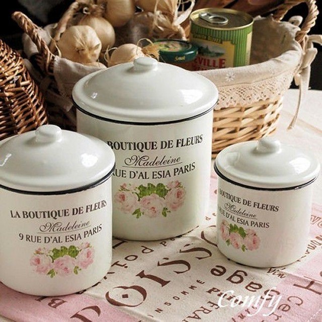 ホーロー雑貨 ホーロー オールドローズ キャニスター 3点セット琺瑯 北欧雑貨 カントリー雑貨 キッチン雑貨 ナチュラル雑貨 雑貨屋カンフィ