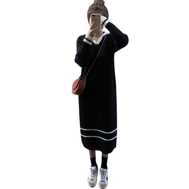 Mサイズ即納 レディース ワンピース ニット 長袖 セーラー 大人おしゃれ お出かけ 通学 Virtue