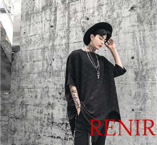 Renir レニール カットソー メンズ 夏服 ブラック 黒 シャツ モード系 変形 個性的 ロング Renir レニール メンズファッション レディースファッション