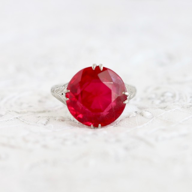 サンプラチナ 戦前の合成ルビーリング ヴィンテージリング アンティークリング はしばみ アンティーク ヴィンテージ