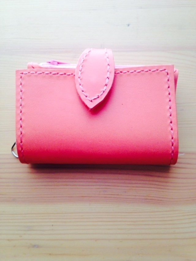 ピンク キーケース メンズ レディース レザー 革 6連 キーホルダー キーリング カード入れ 小銭入れ コインケース ギフト プレゼント ルナ ファルファッラ レザークラフト