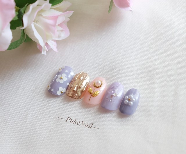 Pukeネイル No 411 パステル紫 フラワー春 夏ネイルチップ ネイルチップ つけ爪 購入ならpuke Nail