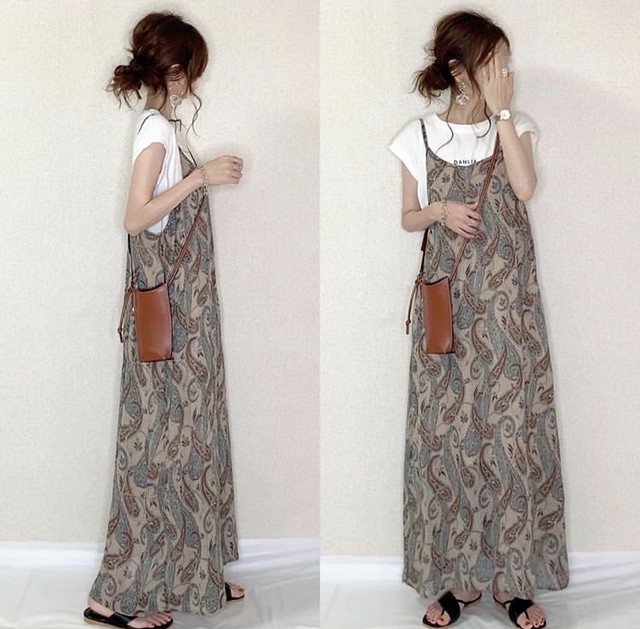 3color ペイズリー柄バックストラップキャミワンピース Jbgcompany