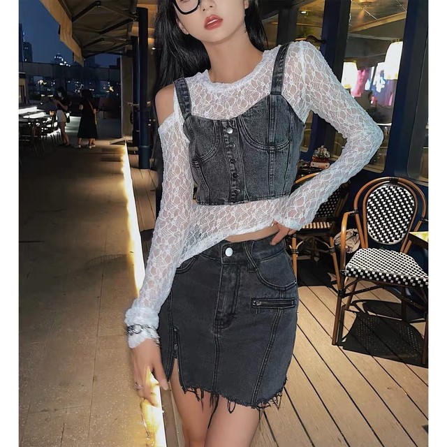 lace denim tops 2peace