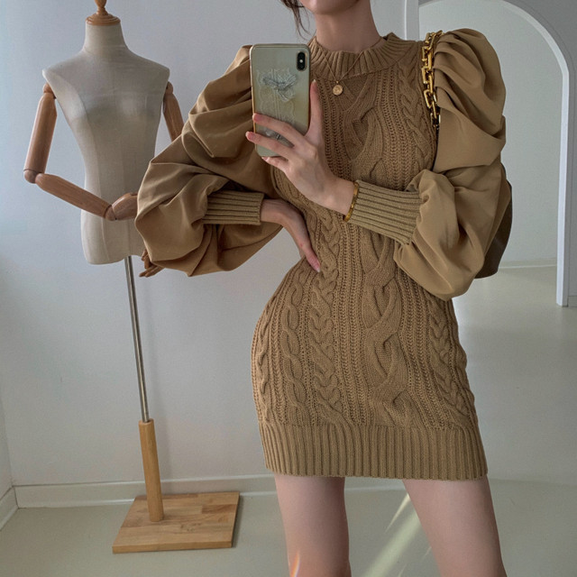 〈カフェシリーズ〉ツイストセーターワンピース【twist sweater one-piece】