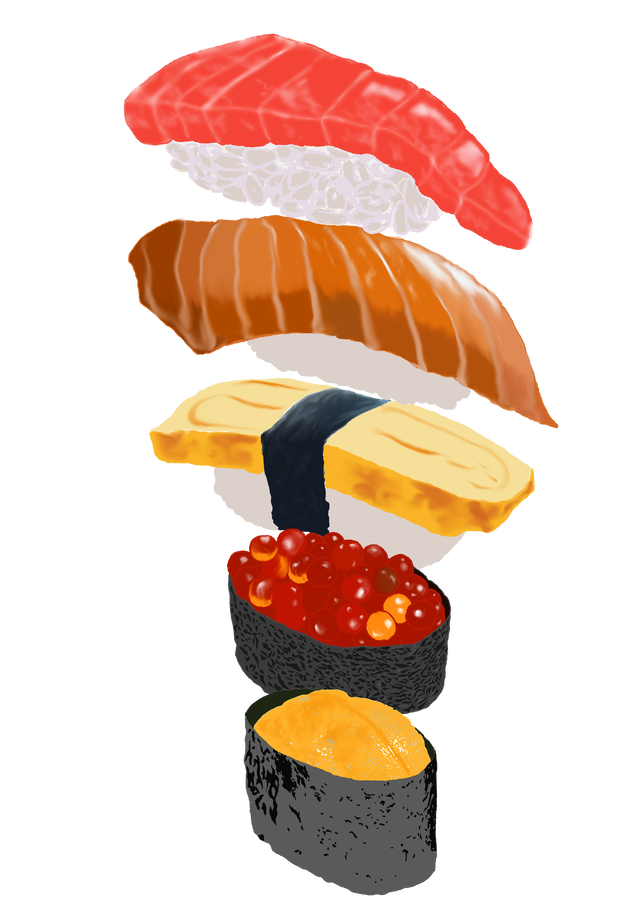 食べ物 寿司ｔシャツ 白 サムライデザイン