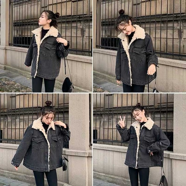 韓国レディースファッション キャンパス 裏起毛 デニム ショートコート アウター 75shops