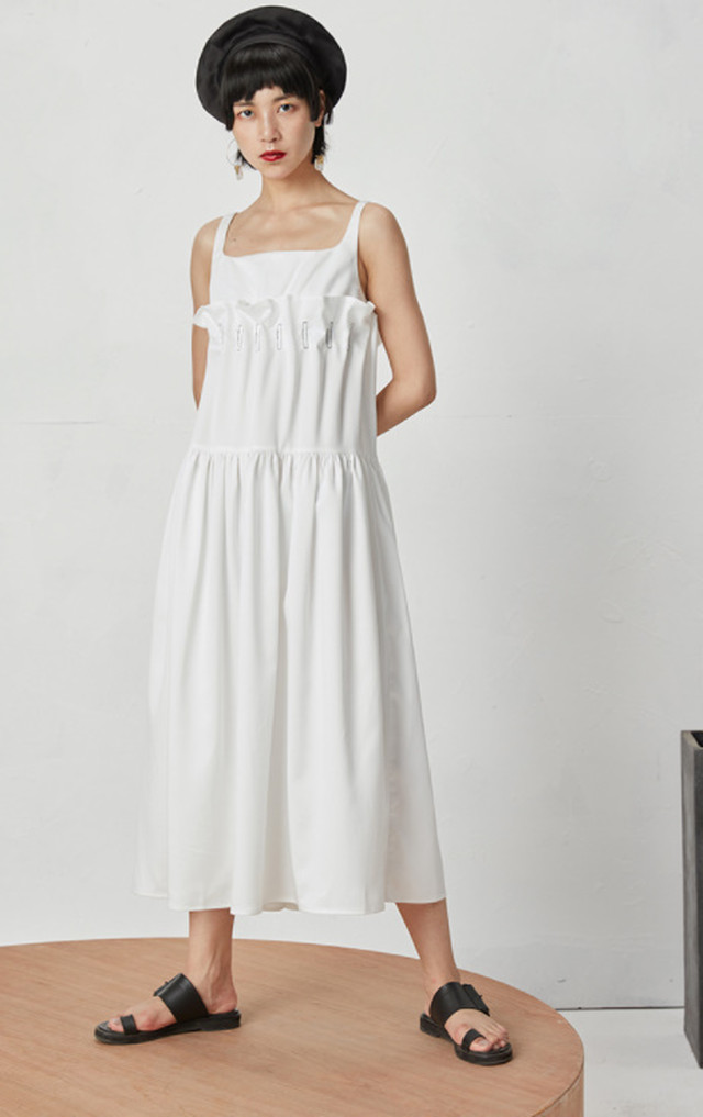 Top Mode ワンピース ロング丈 レディース 上品 きれいめ ホワイト 白 ブラック 黒 通勤 21春夏 お呼ばれ 個性的 フォーマル パーティー アシンメトリー プリーツ 配色 切り替え Cool Tin174 Top Mode