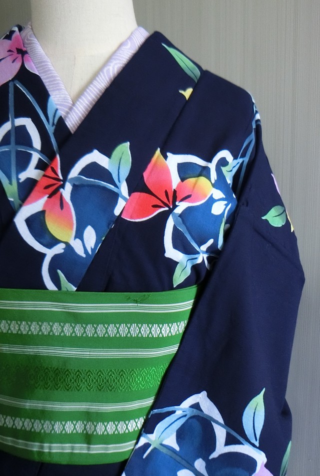 注染浴衣 カラフルな桔梗模様 大人可愛い染め浴衣 Kimono Bito