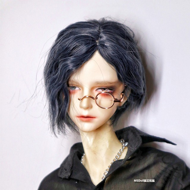 Bjdドール用ウィッグ Wig パーマショートヘア 高温糸 真ん中分け ネイビー Msdoll 小顔sdサイズ人形用 Btgarden