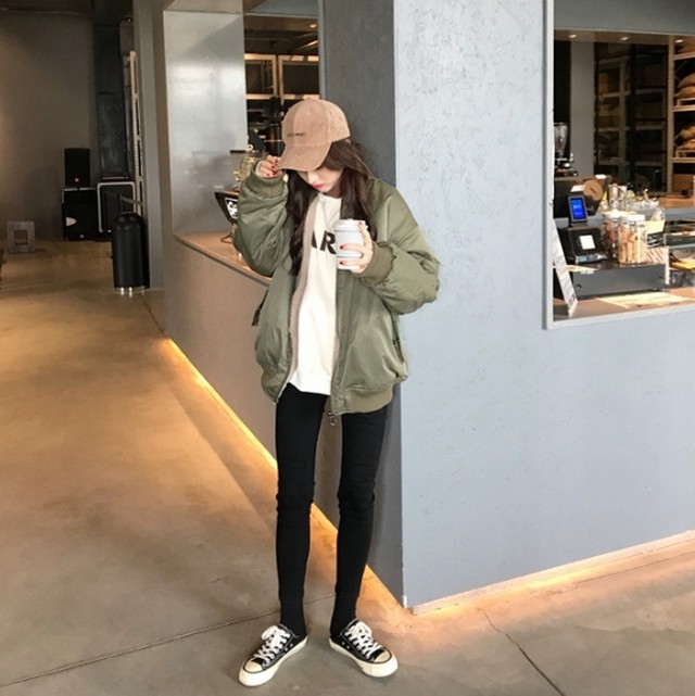 2wayボアブルゾン レディースアウタージャケット 裏ボア リバーシブル ボアブルゾン Ma 1 緑 グリーン カーキ カジュアル B956 Idear