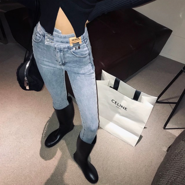 side label skinny pants