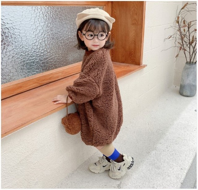 お取り寄せ 韓国子供服 かわいい ボア もこもこ キッズ コクーン ワンピース Carina Kids Baby 送料無料