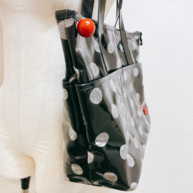 アニエス ベー トートバッグ 黒色 ドット柄 Agnes B Uta