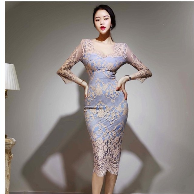 大人 ワンピース タイト 膝丈 レース 黒 タイトワンピース ミモレ丈 レースワンピース 代 30代 40代 ベージュ レースドレス パーティー Basecamp49