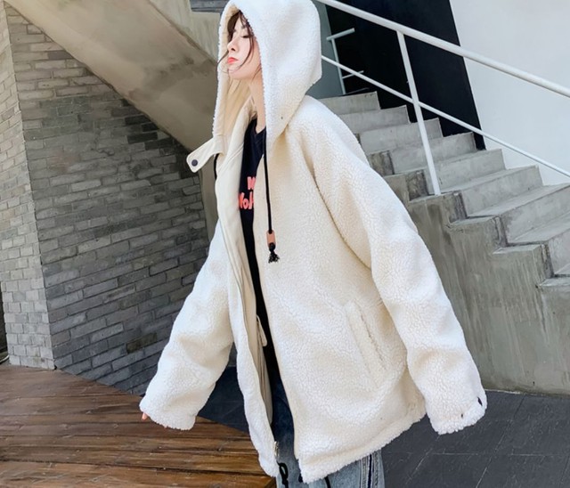 リバーシブル ブルゾン レディース アウター コート ジャケット 3色 ボア生地 長袖 無地 カジュアル フード付き 着回し ポケット ジップアップ 秋 冬 Lalas