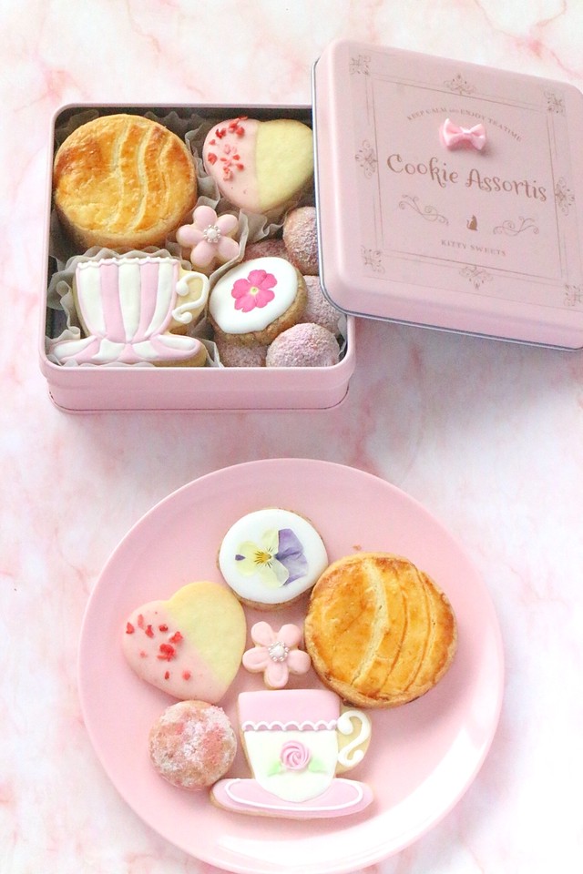 クッキー缶 焼き菓子 アイシングクッキー の ギフトセット パステルピンク 公式オンラインショップ Kitty Sweets きゅん とするお菓子