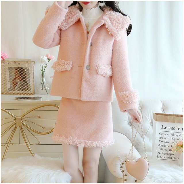 セットアップ セットアップレディース 上下セットアップ コートジャケットレディース コートジャケット Pコート プードルファーコート タイトスカート ミニスカート レディース アウター コート スカート 無地 プードルファー ファー 長袖 フロントボタン フェミニン 上品