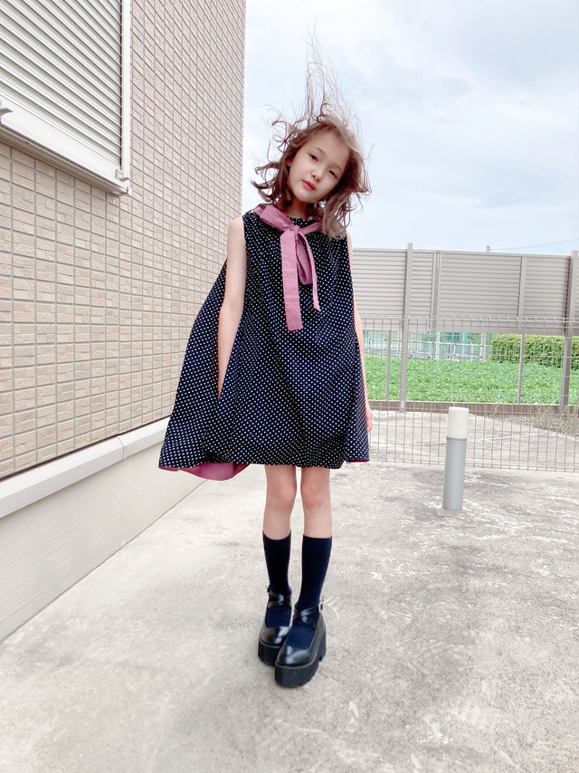 【Re birth collection】リバーシブルブラックピンクbagワンピース 140~160サイズ