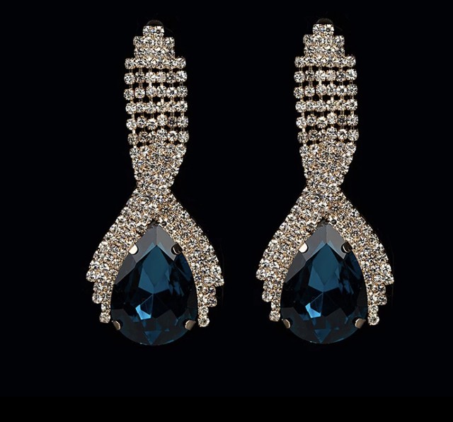 ファッションジュエリークリスタルゴールドカラーフィル ダングルピアス4色ラインストーンドロップイヤリングピアス女性の花嫁ファッションジュエリークリスタルゴールドカラーフィルダングルピアス4色ラインストーンドロップイヤリングピアス女性の花嫁 スターマガジン