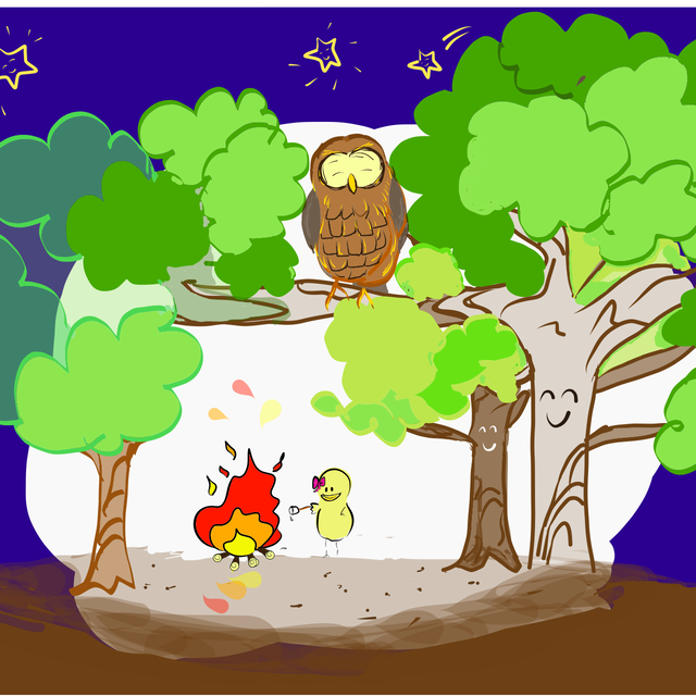 切り絵作家のかわいいイラスト 小鳥 フクロウの夜 焚き火 キャンプ 切り絵作家 千鶴のギャラリー