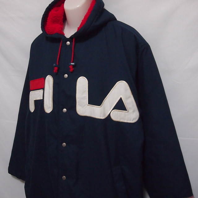 古着 メンズxl Fila フィラ 裏ボア 中綿 ボタンダウン セミロングコート ハーフコート 防寒 ネイビー Fa5ga3323 スポーツウェア シューズの古着屋 リサイクルスポーツ