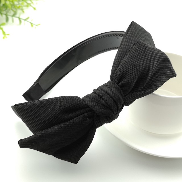 カチューシャ ワイヤー入り ツイル おリボン カチューシャ ブラック Lovely Nagoya