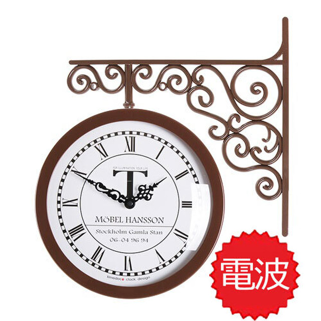 両面電波時計 両面時計 Classic Double Clock 0604 Br おしゃれな 低騷音 インテリア 両面壁掛け時計 電波両面時計 知慧工房