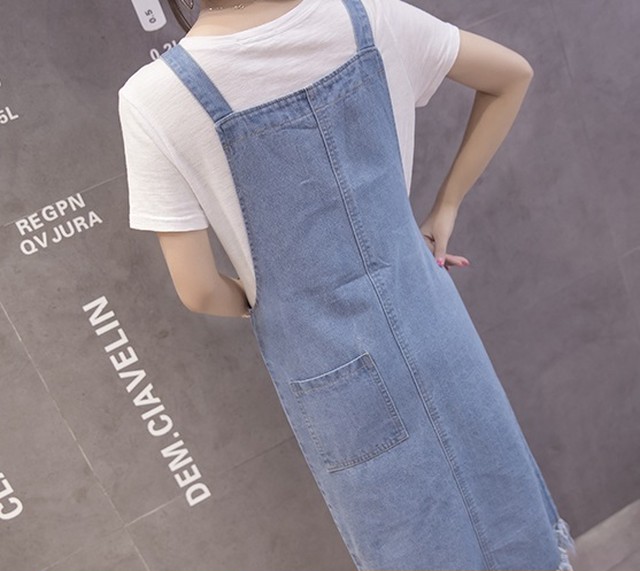 ワンピース サロペット ジャンパースカート デニム フリンジ ポケット ａライン ひざ丈 レトロ カジュアル 可愛い 春 夏 秋 冬 10代 代 30代 40代 Ptngt0360 Shop Suba