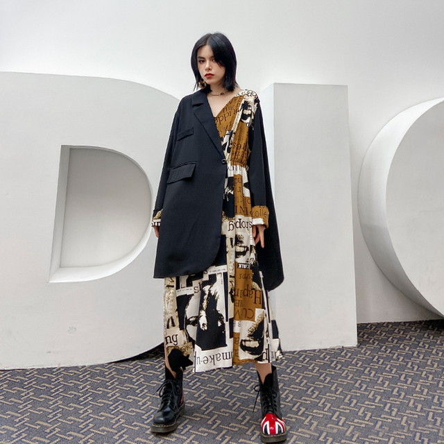 モード系 ワンピ 異形ワンピ レトロ柄 きれいめ オーバーサイズ ジャケット キレカジ 病み可愛い オルチャン ストリート系 原宿系 代 30代 天使と悪魔 サブカル系ファッション Seasonz