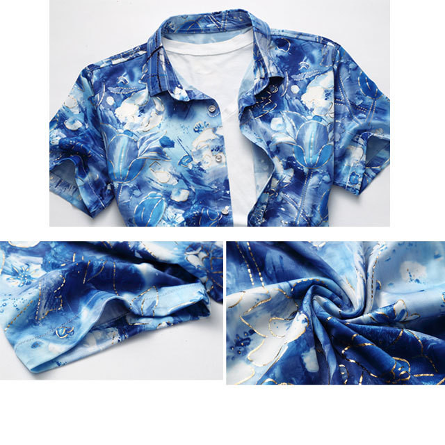 3dプリント ボタニカル柄 シャツ メンズ 半袖 アロハシャツ A N Skinny