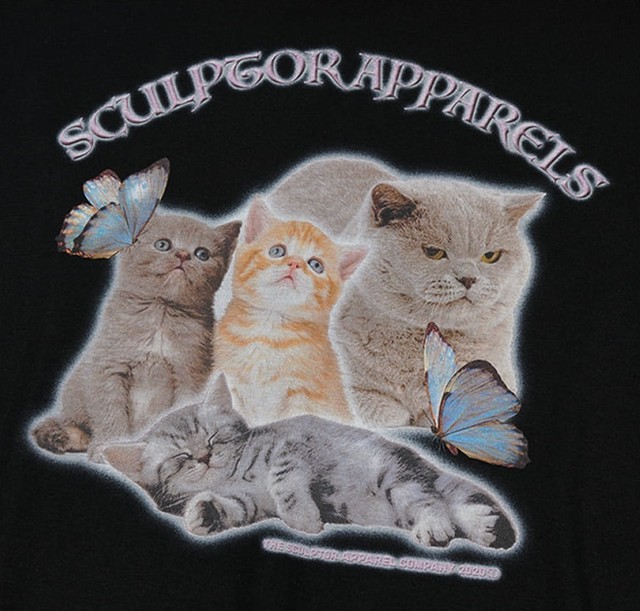 Sculptor Kitten Boxy Tee Tシャツ 2色 猫プリント 韓国ブランド めいるめいるスマイル