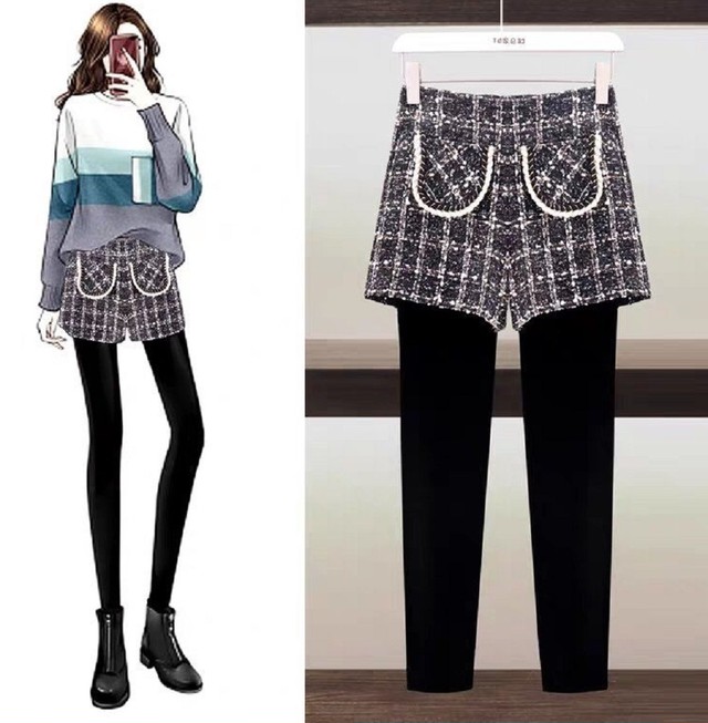 ショートパンツレギンス レギンス ショートパンツ ツイード 裏起毛レギンス Milkyjiji