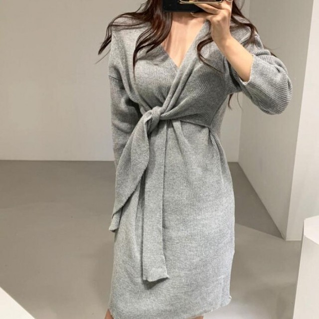 カシュクールワンピース ニットワンピ セクシー 秋冬 ニット 代 30代 40代 きれいめ ワンピース ミニワンピ 韓国風 ワンピ K0555 Shopmall To You
