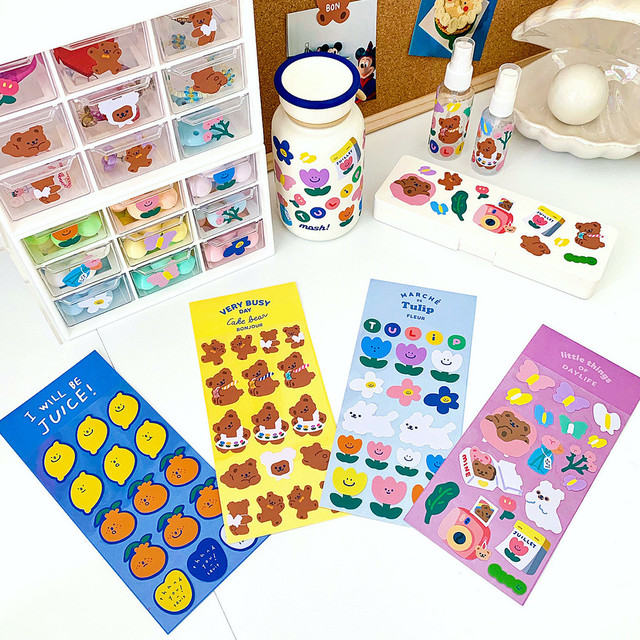 即納 ４枚セット Milkjoy スリムサイズ ベアーステッカー クマ柄シール 4デザイン 韓国 おしゃれ デコレーション Usagi Case ウサギケース 韓国iphoneケース通販