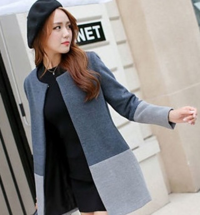 大人コーデ ツートン ノーカラー シンプル ミディアム コート エレガントスタイル 無地 グレー 大人可愛い きれいめファッション F 105 Rianjoule ドレス 女子会ファッション トレンド セレクトショップ