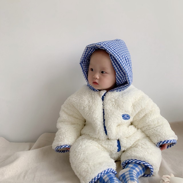 年冬の幼児の青いフード付きの外出服の男性と女性の赤ちゃんとベルベットの厚いロンパース綿のinsバージョン ブルー コットン ウィンター 冬物 Mi Sagittarius By Constellation Kids Baby