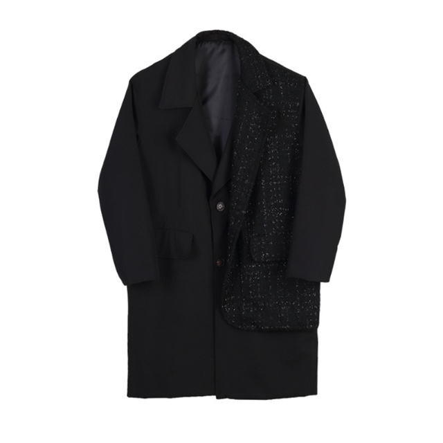 ツィード 重ね着 チェスターコート ロングコート メンズ ガウン ロング丈 モード系 ラメツィード ユニセックス ラップコート ビックシルエット ロングコート きれいめ 大きいサイズ 個性的 韓国 お支払い後日以内に発送 Out048 Garcons