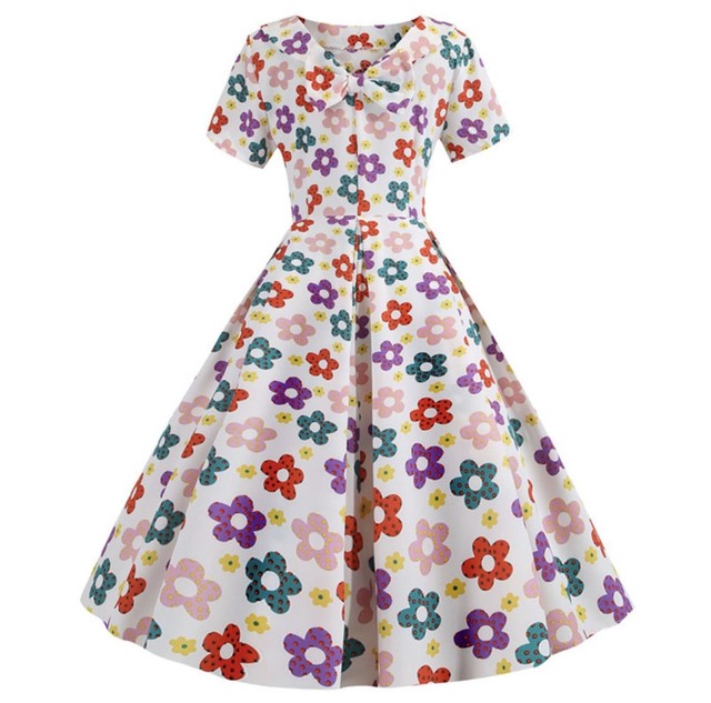 再入荷 即納 レトロ 乙女なお花柄ボックスプリーツワンピース イチゴちゃんショップ